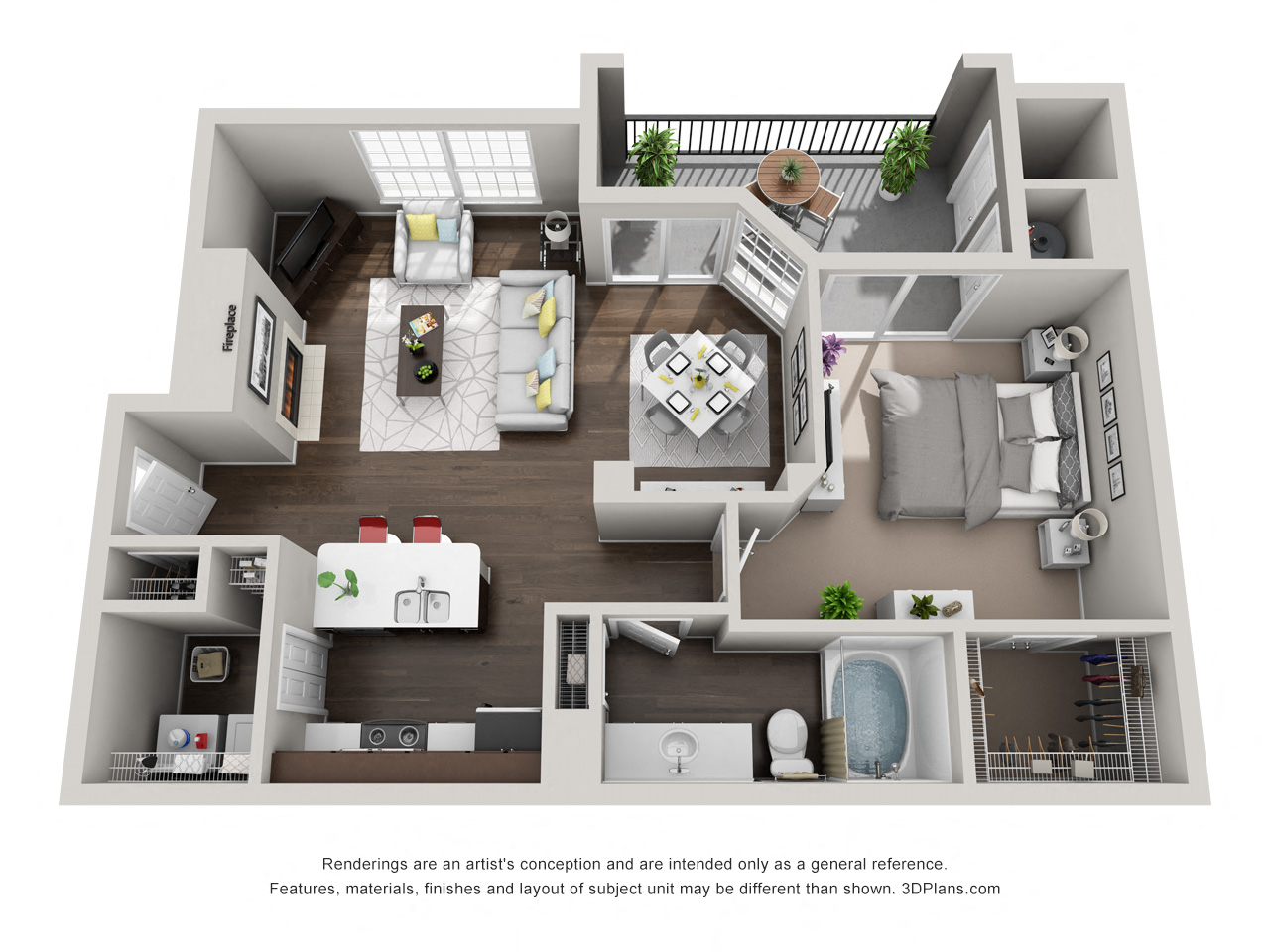 Floor plan for 1 bed, 1 bath, 793 sqft